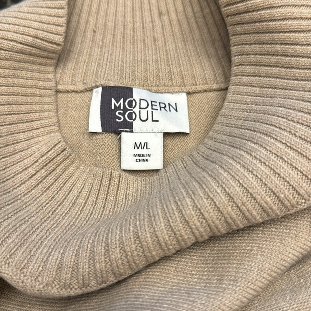 Taupe modern soul mock neck tunic sweater - Picture 3 of 4
